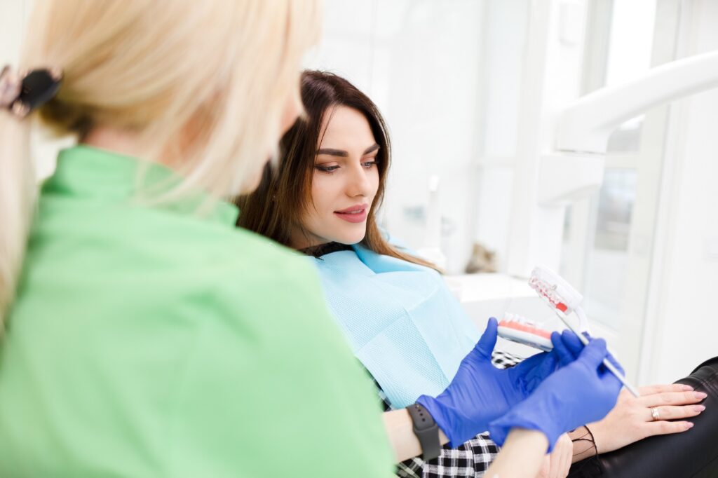 Patient at a dental office discussing safe teeth whitening options in Orlando
